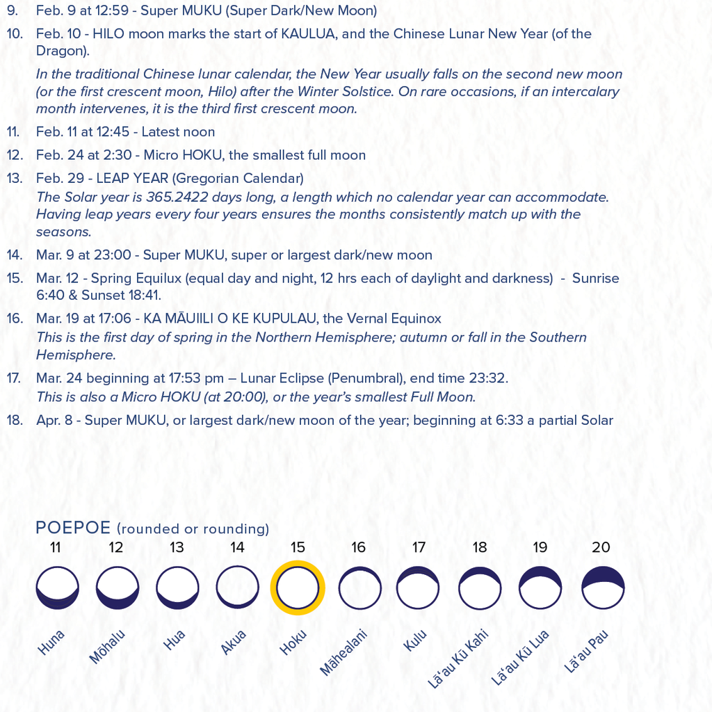 iMahina 2024 Lunisolar Calendar